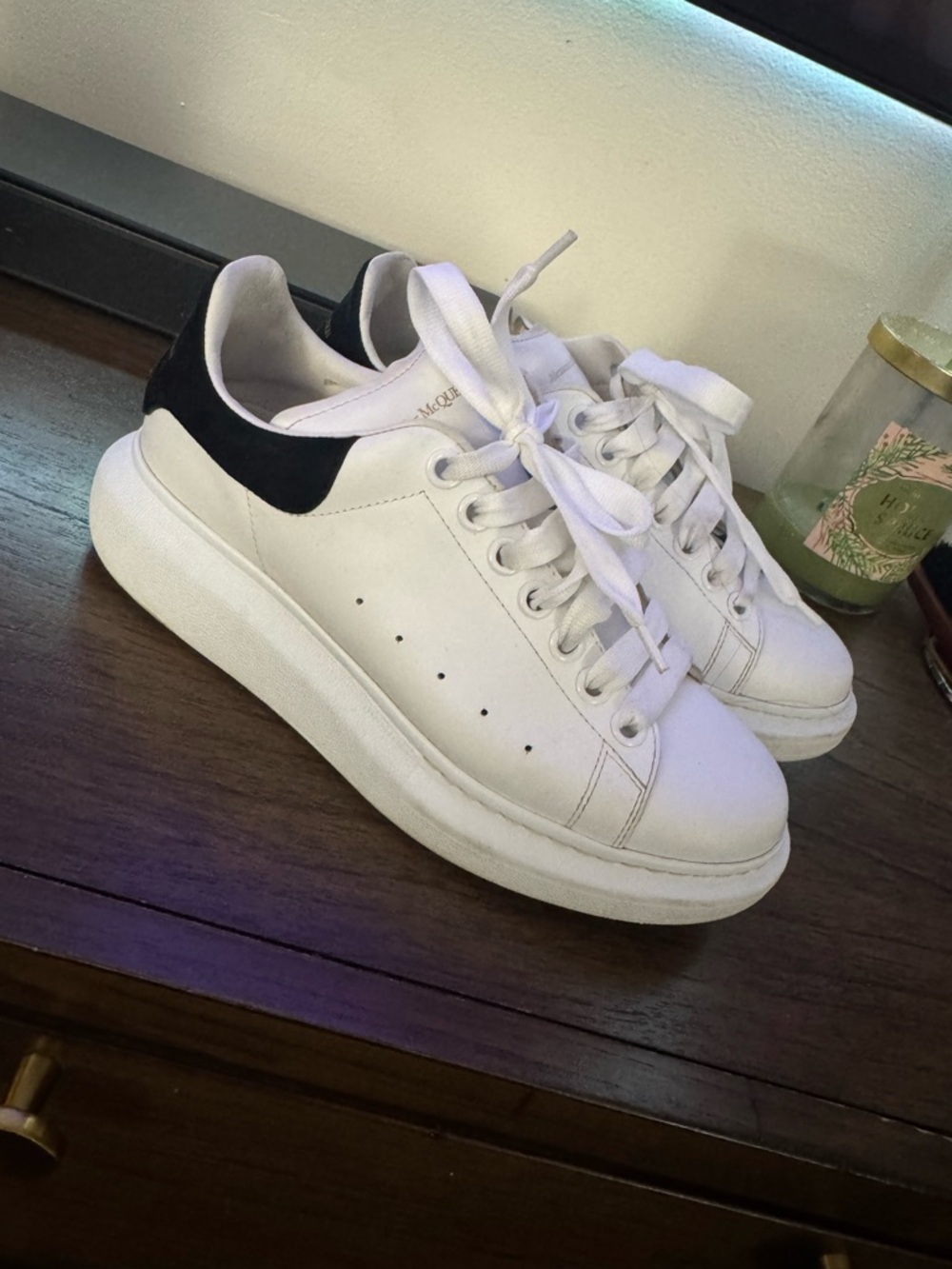 Alexander McQueen White Leather Sneakers with Black Heel Tab